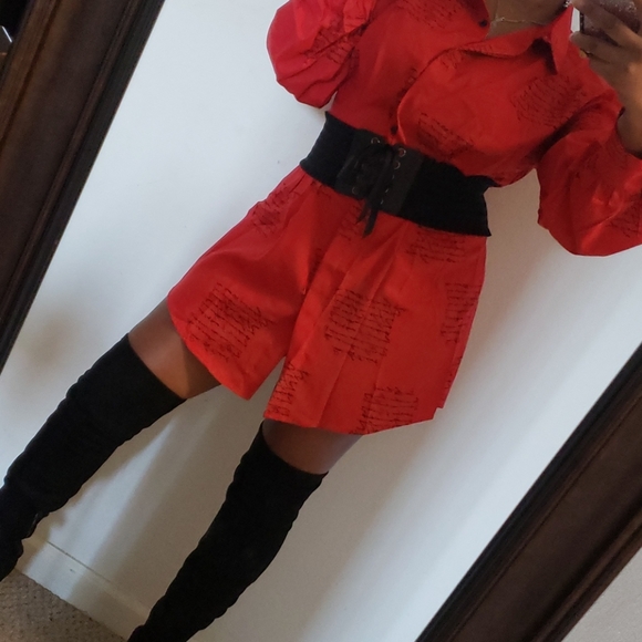 Gorgeous Red🌹Handwriting Pleated Shirt Dress - Picture 5 of 8